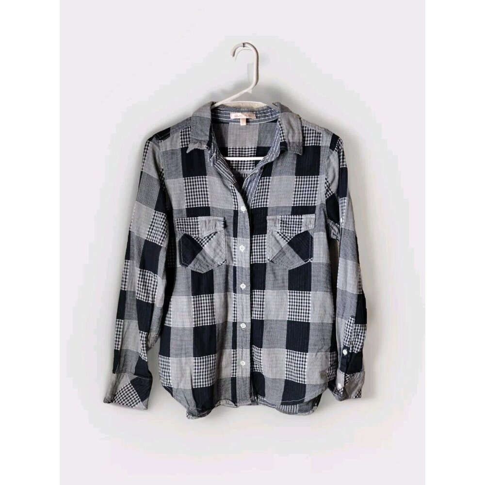 Under Skies Top Womens Medium Plaid Long Sleeve Button Up Roll Tab